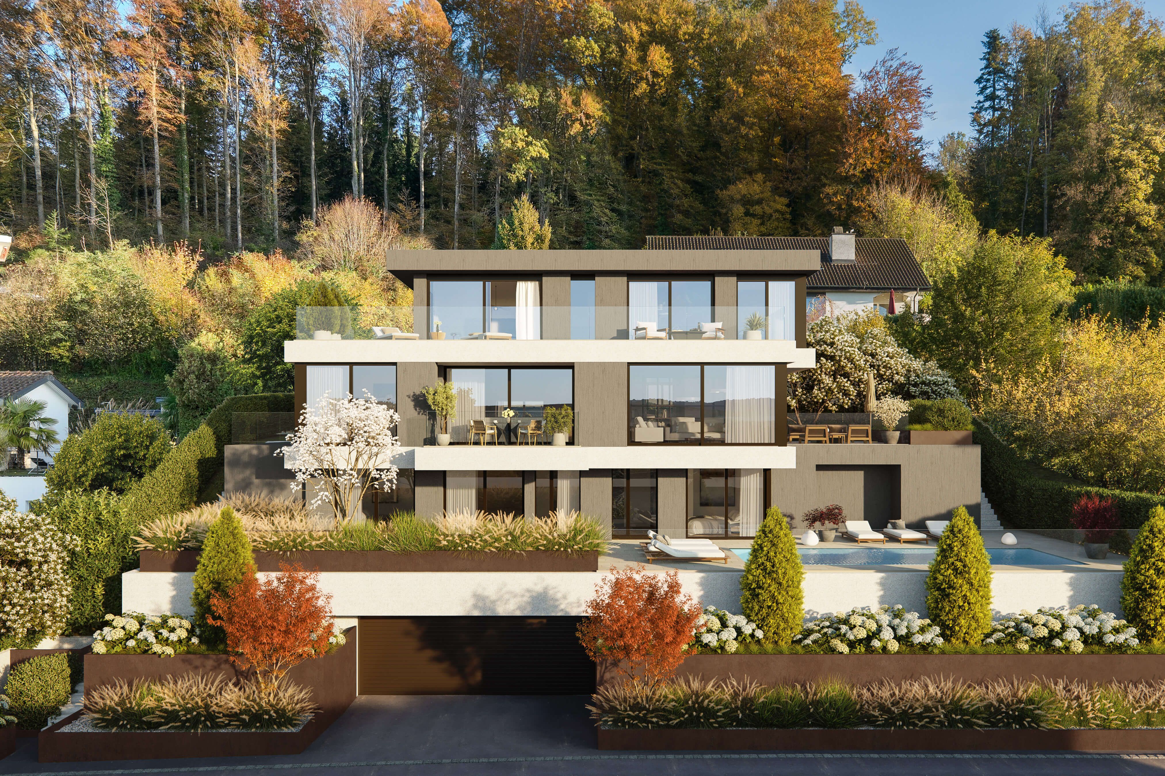 Modernes Neubauhaus mit Gartenterrasse