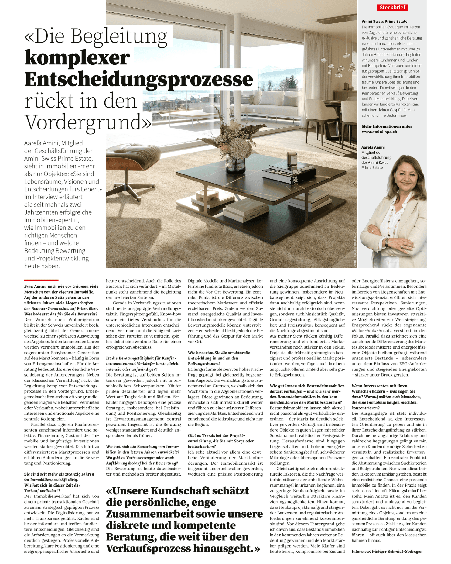 Artikel über Amini Swiss Prime Estate in OPINOMIC Real Estate