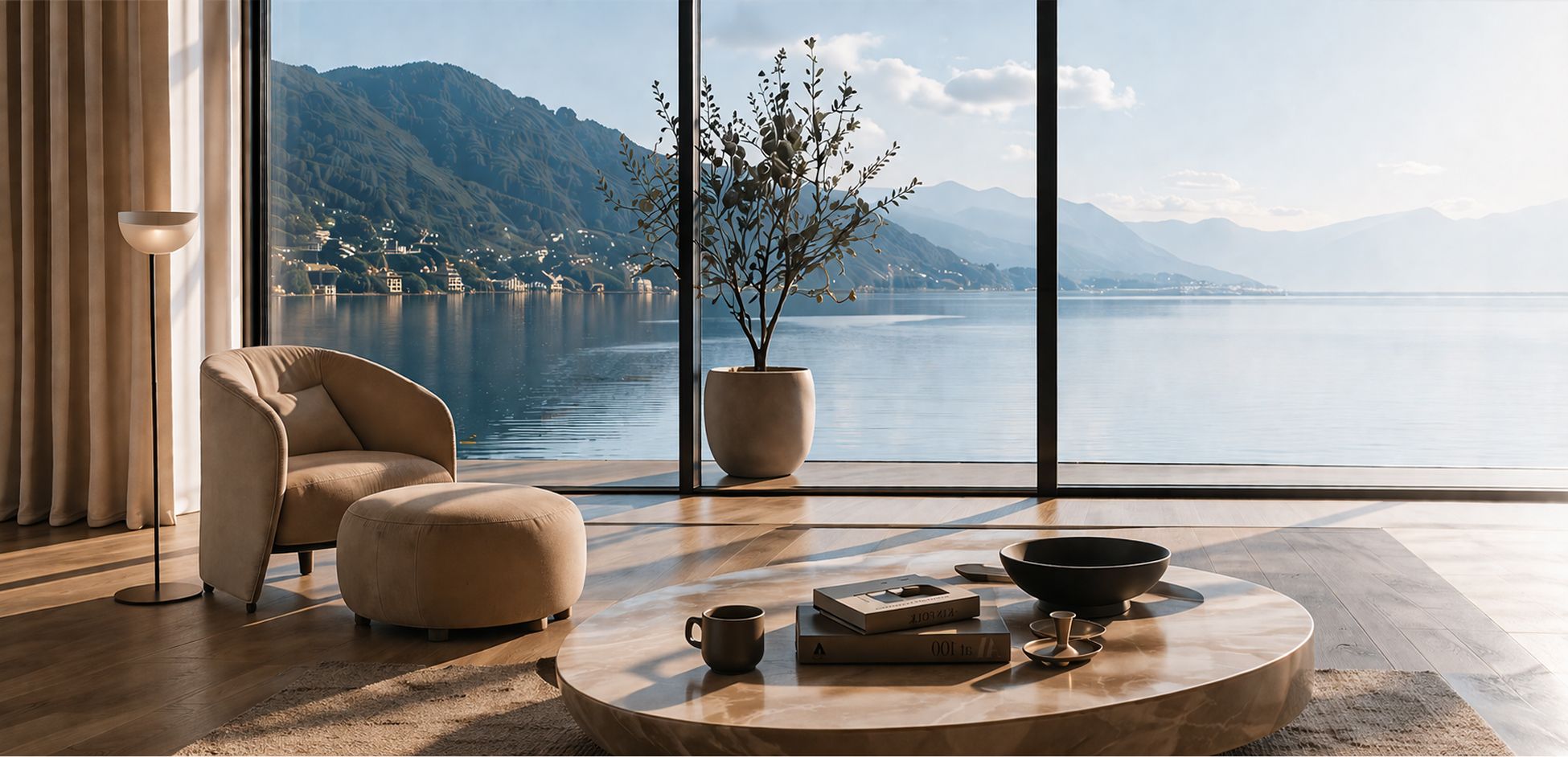 Wohnzimmer mit Seesicht